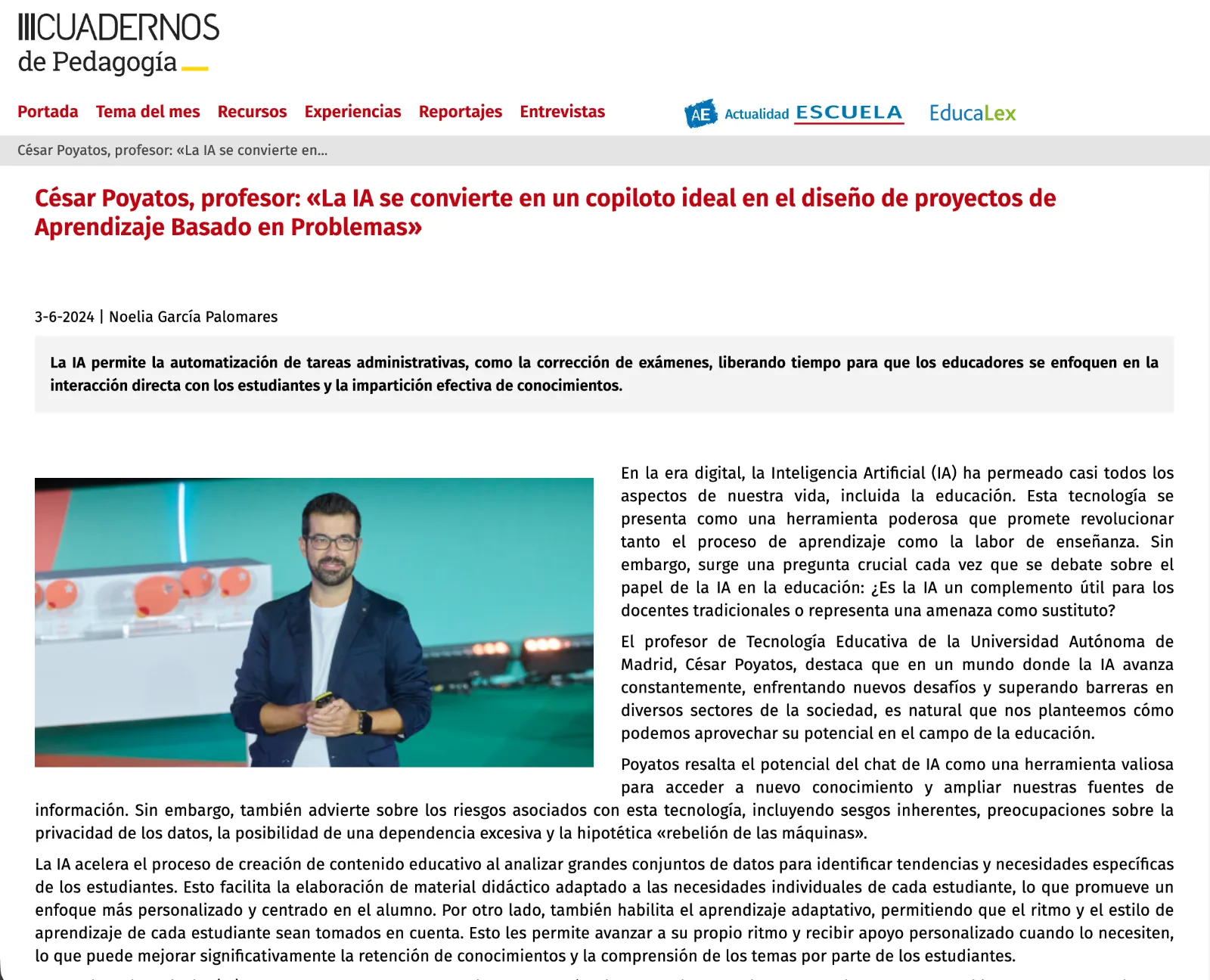 «La IA se convierte en un copiloto ideal en el diseño de proyectos de Aprendizaje Basado en Problemas»